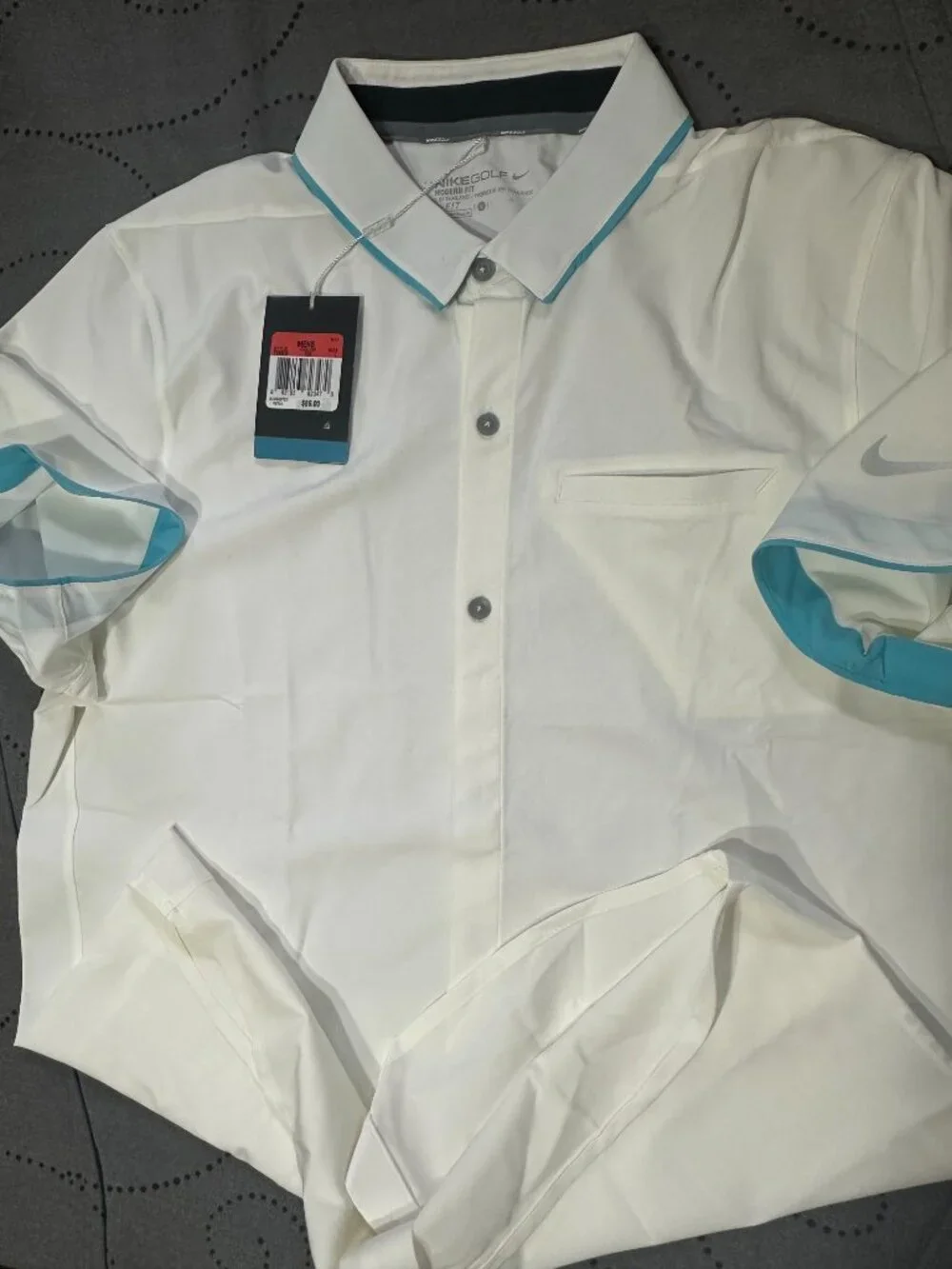 NIKE GOLF MAJOR MOMENT ELITE WHITE & AQUA POLO MCILROY SHIRT SIZE L MEN $85.00